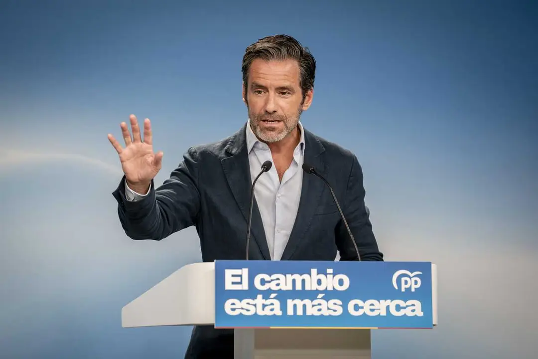 El portavoz nacional del Partido Popular, Borja S&eacute;mper, durante una rueda de prensa en la sede del Partido Popular, a 31 de agosto de 2026, en Madrid (Espa&ntilde;a). 