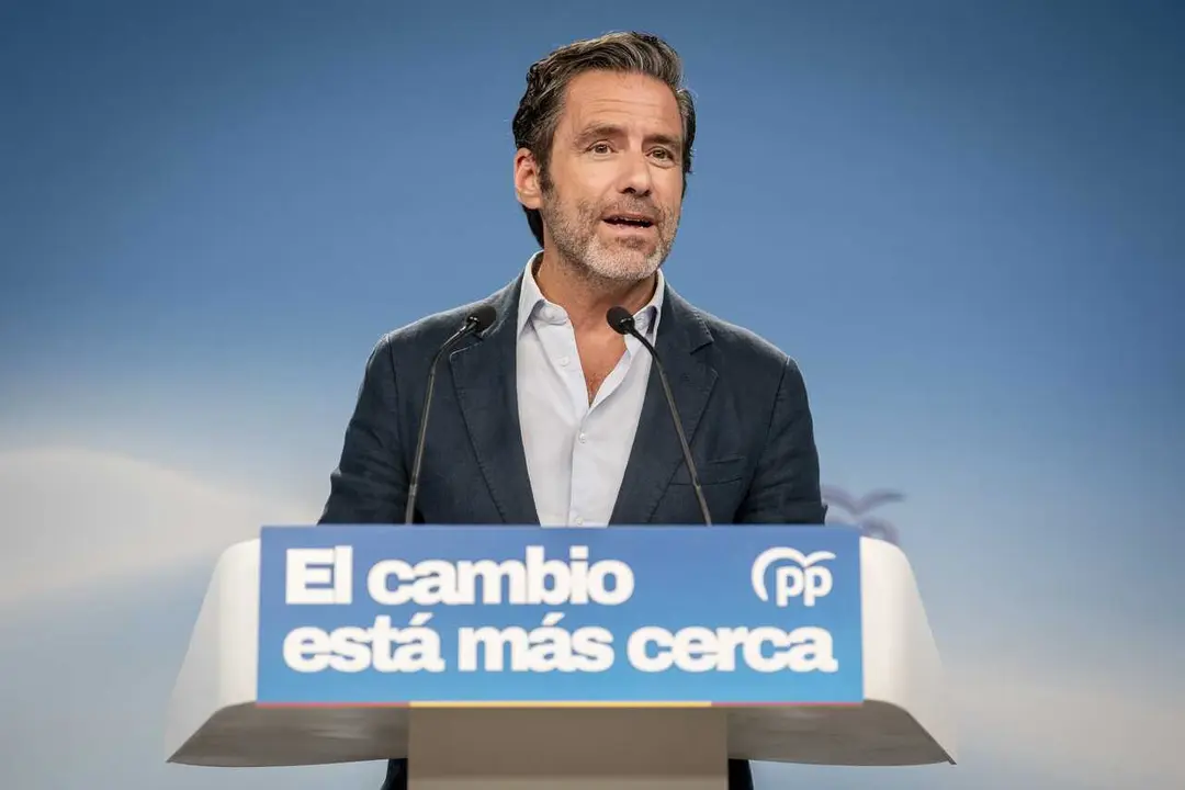 El portavoz nacional del Partido Popular, Borja S&eacute;mper, durante una rueda de prensa en la sede del Partido Popular, a 31 de agosto de 2026, en Madrid (Espa&ntilde;a).