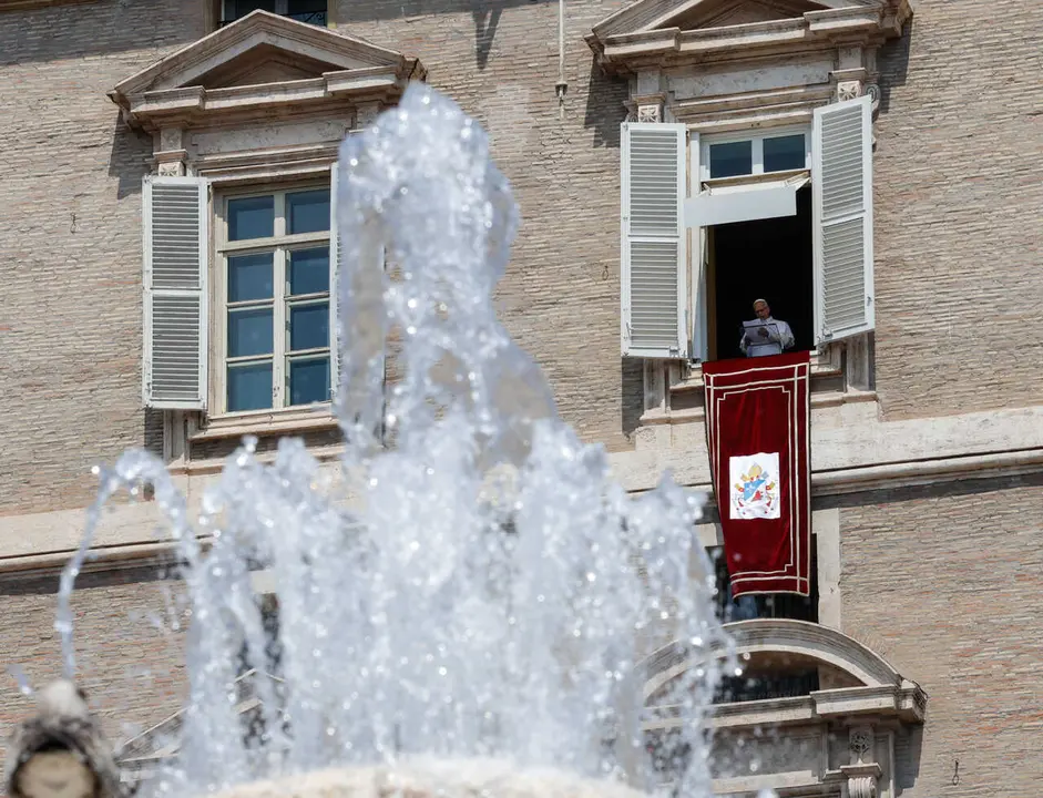 Pope Leo XIV leads his Angelus prayer from the window of his office overlooking Saint Peter's Square, Vatican City, 2 August 2026. ANSA/GIUSEPPE LAMI
