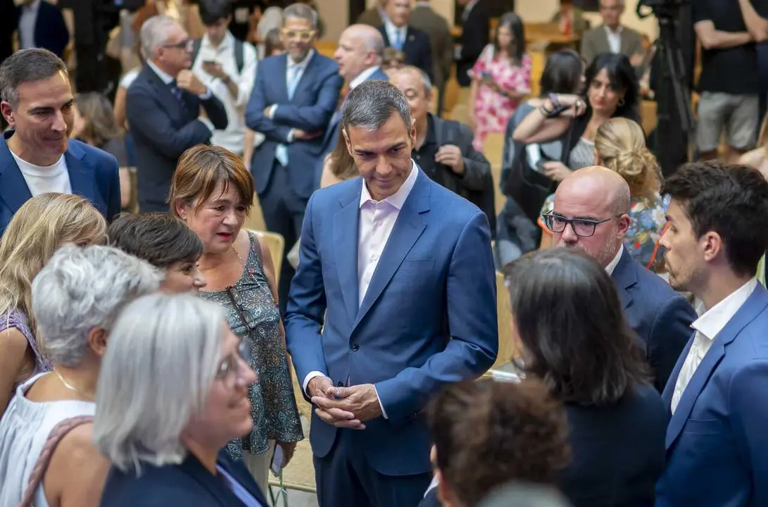 El presidente del Gobierno, Pedro S&aacute;nchez, clausura el acto &lsquo;M&aacute;s vivienda p&uacute;blica, m&aacute;s vivienda asequible&rsquo;, este lunes. 