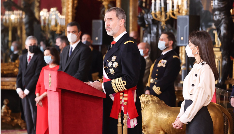 <p> Archivo - El Rey Felipe VI pronuncia su discurso durante la Pascua Militar en 2021 - CASA S. M. EL REY - Archivo </p>