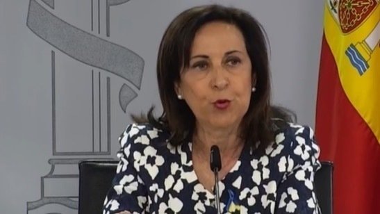 <p> Margarita Robles durante la comparecencia explicando la destitución de Paz Esteban. 10 de mayo de 2022 - Europa Press </p>