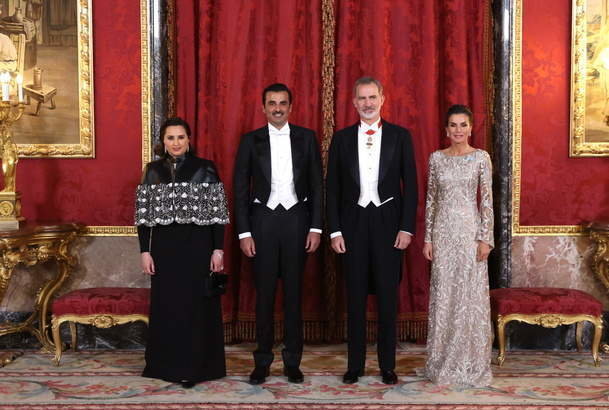 <p> Cena en el Palacio Real. Los Reyes de España, el emir de Catar y la jequesa de Catar - 17 de mayo de 2022 - Casa Real </p>