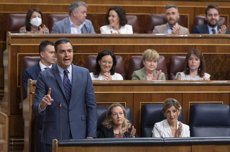 <p> El presidente del Gobierno, Pedro Sánchez, interviene en una sesión plenaria, en el Congreso de los Diputados </p>