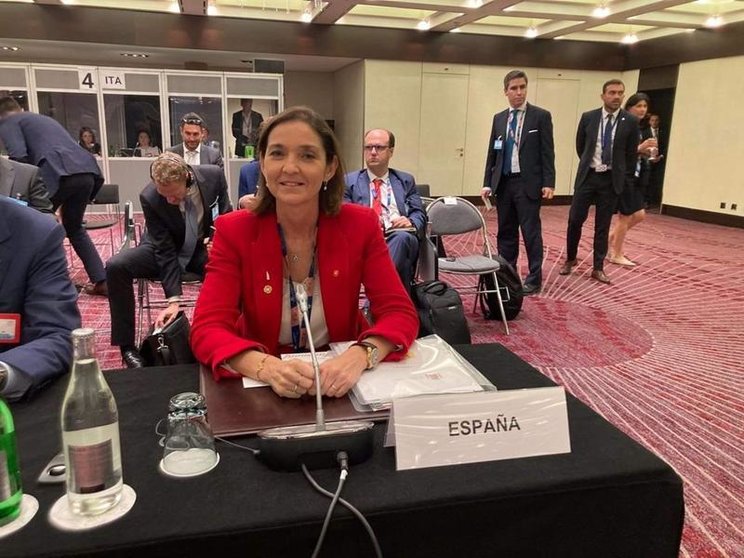 <p> La ministra de Industria, Comercio y Turismo, Reyes Maroto, en la 12ª Conferencia Ministerial de la organización, que se celebra en Ginebra hasta el 15 de junio </p>