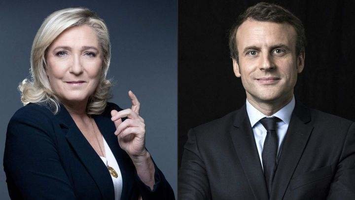 <p> Marie Le Pen y Emmanuel Macron </p>