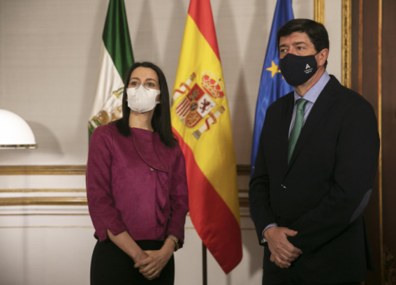  La presidenta de Ciudadanos (Cs), Inés Arrimadas, y el vicepresidente de la Junta, Juan Marín, el pasado 20 de enero. 