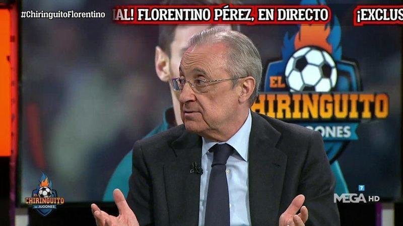  Florentino Pérez, presidente de la Superliga, este lunes en el Chiringuito de Jugones. Twitter 