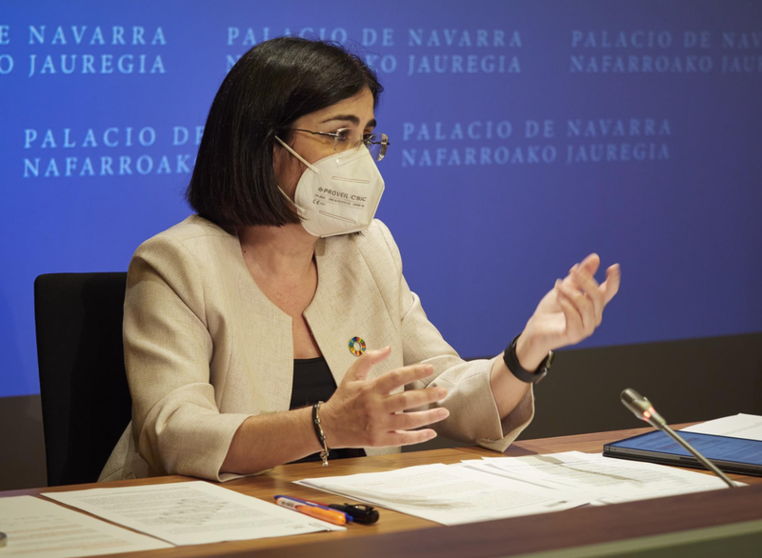  La ministra de Sanidad, Carolina Darias, en una rueda de prensa en el Palacio de Navarra de Pamplona tras presidir el Consejo Interterritorial de Sanidad, a 2 de junio de 2021. - EDUARDO SANZ-EUROPA PRESS 