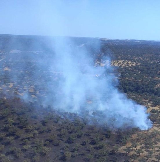  Imagen del incendio forestal declarado ayer en Santa Olalla del Cala (Huelva). - PLAN INFOCA 