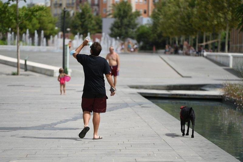 Un hombre pasea con su perro en el Parc Central, a 12 de agosto de 2021, en Valencia, Comunidad Valenciana (España). - Jorge Gil - Europa Press 
