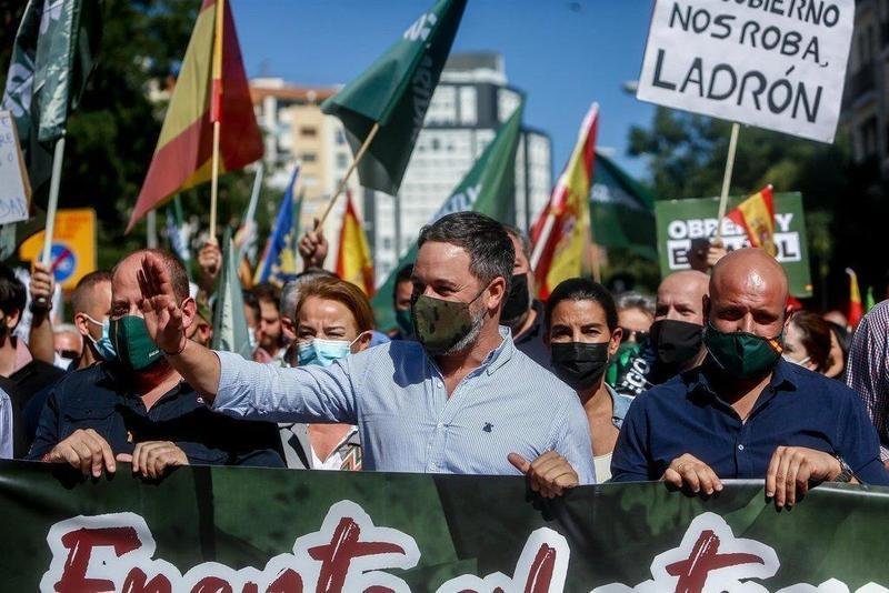  El presidente de Vox, Santiago Abascal, en una manifestación contra el Gobierno convocada por el sindicato Solidaridad, a 18 de septiembre de 2021, en Madrid (España). El sindicato Solidaridad convoca esta manifestacin| Ricardo Rubio -Europa Press 