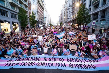 <p> Organizaciones LGTBI y feministas durante una manifestación </p>