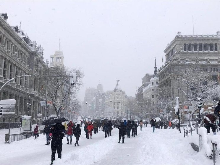 <p> Imagen de Madrid cubierta de nieve por Filomena </p>