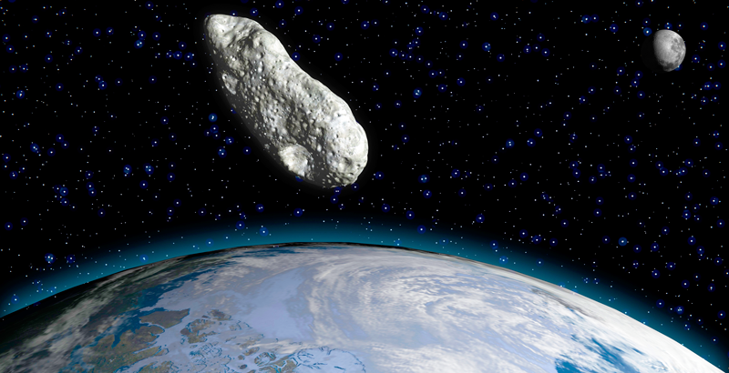 <p> Asteroide cerca de la Tierra en una simulación </p>