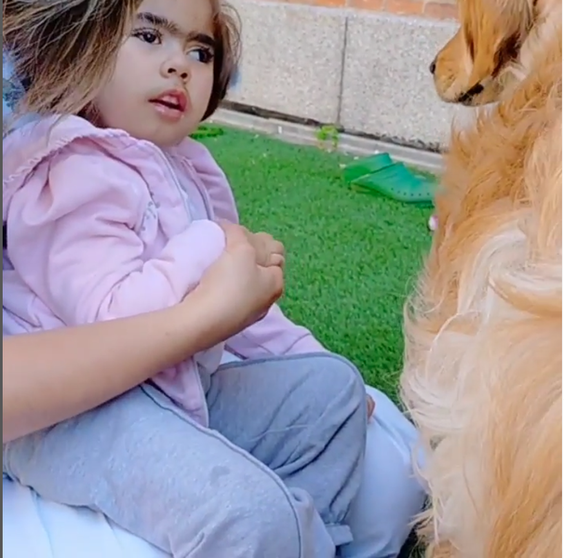 <p> Un perro ayuda a una niña con daño cerebral en el hospital Niño Jesús. Fuente: Instagram </p>
