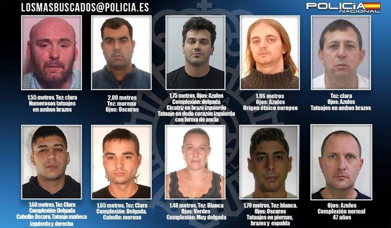 <p> Los 10 fugitivos que la Policía Nacional sospecha que están en España y sobre los que ha pedido a la ciudadanía que avise si los detectan.<br>POLICIA NACIONAL /EFE </p>