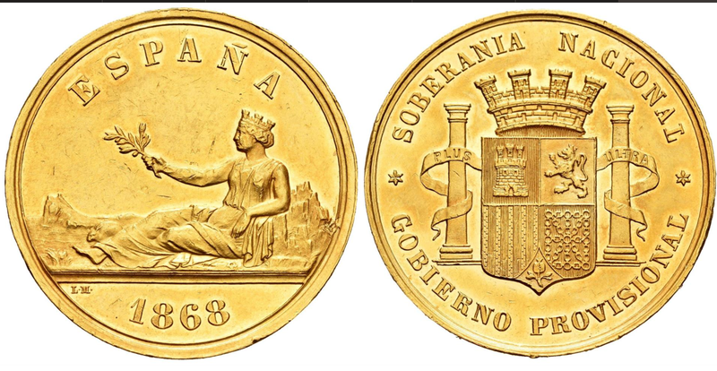  Gobierno Provisional (1868-1871). Medalla en oro. 1868. - Tauler&Fau 