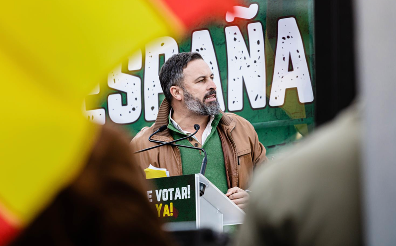 El líder nacional de Vox, Santiago Abascal, interviene durante un acto de protesta, organizada por su formación, por la derogación del delito de sedición del Código Penal, a 27 de noviembre de 2022, en Madrid (España). - Carlos Luján - Europa Press 
