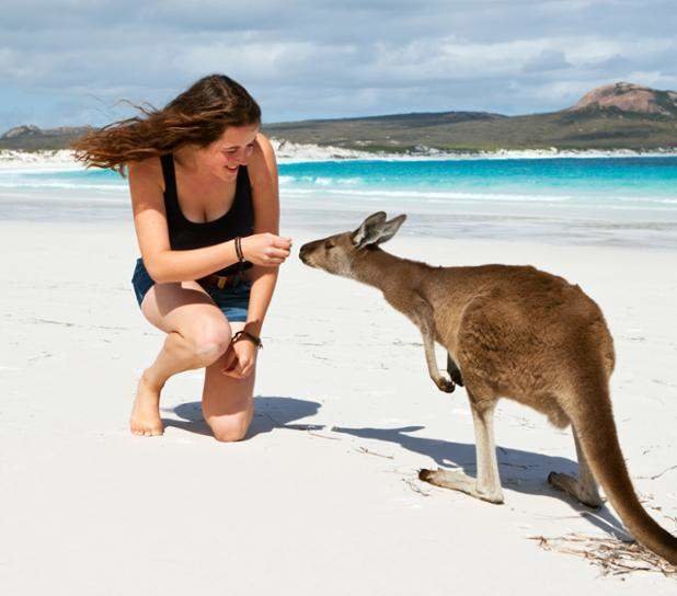  Imagen de una niña con un canguro en Australia, país que cobrará a los 'influencers' por sacar fotografías 