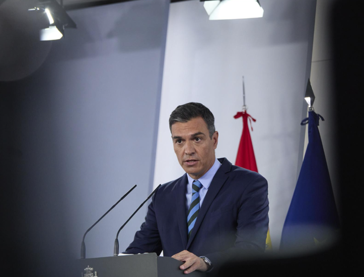  El presidente del Gobierno, Pedro Sánchez, durante una comparecencia en el Palacio de la Moncloa. - EUROPA PRESS/J. Hellín. POOL - Europa Press 