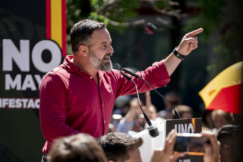  El líder de VOX, Santiago Abascal, durante un mitin de VOX y Solidaridad por el Día Internacional del Trabajador 