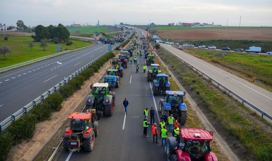  Imagen de archivo de tractores en una de las protestas anteriores de los agricultores en la provincia de Sevilla - Francisco J. Olmo - Europa Press 