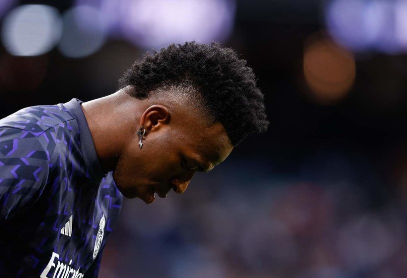  Vinicius Junior of Real Madrid looks down during the Spanish League, LaLiga EA Sports, football match played between Real Madrid and RC Celta de Vigo at Santiago Bernabeu stadium on March 10, 2024, in Madrid, Spain. - Oscar J. Barroso / AFP7 / Europa Press 