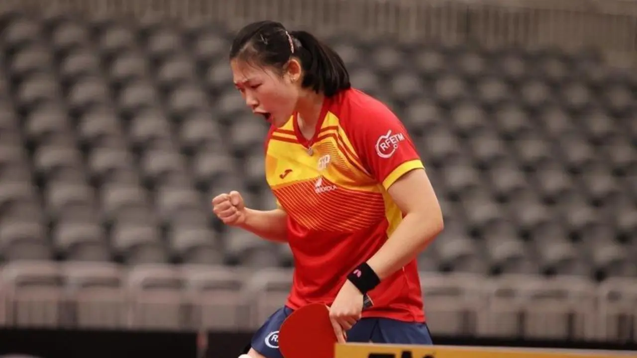  Mar&iacute;a Xiao celebrando un punto en el Preol&iacute;mpico Mundial 