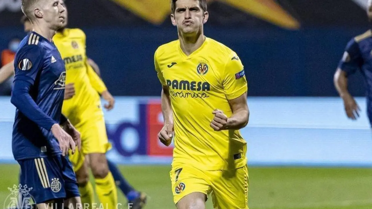  Gerard Moreno celebrando su gol (2-0) ante el Dinamo Zagreb en Villarreal 