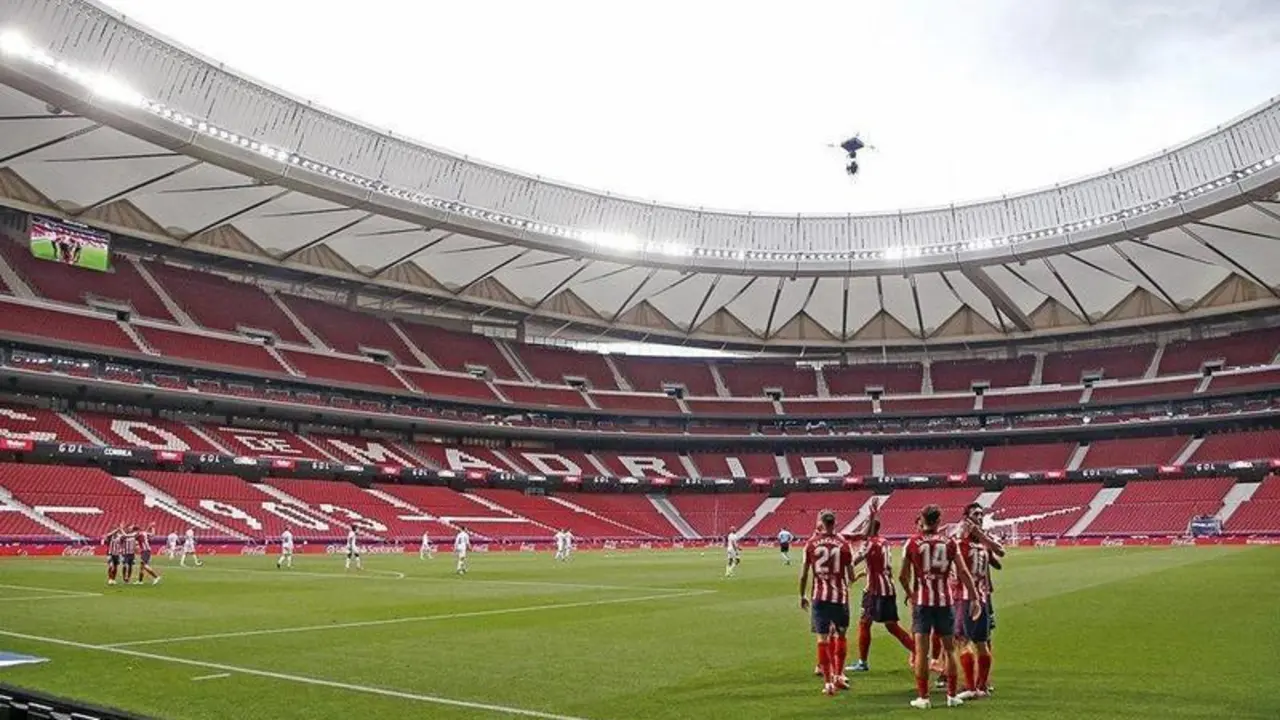  Imagen panor&aacute;mica en la celebraci&oacute;n del gol de Correa (1-0) ante la S.D. Huesca 