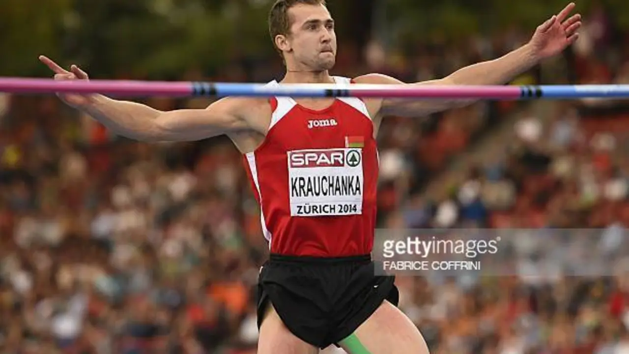 Belarus' Andrei Krauchanka competes in the High Jump of the Men's Decathlon during the European Athletics Championships at the Letzigrund stadium in Zurich on August 12, 2014.  AFP PHOTO / FABRICE COFFRINI        (Photo credit should read FABRICE COFFRINI/AFP via Getty Images)