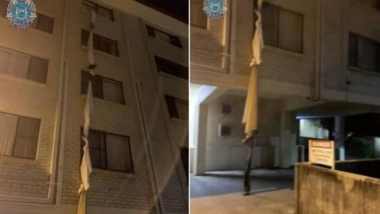  S&aacute;banas atadas a la ventana del hotel. Polic&iacute;a Australiana Occidental. 