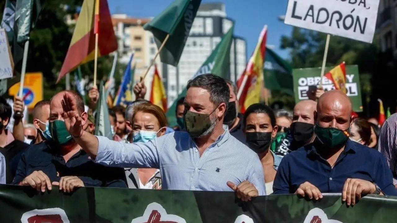  El presidente de Vox, Santiago Abascal, en una manifestaci&oacute;n contra el Gobierno convocada por el sindicato Solidaridad, a 18 de septiembre de 2021, en Madrid (Espa&ntilde;a). El sindicato Solidaridad convoca esta manifestacin| Ricardo Rubio -Europa Press 