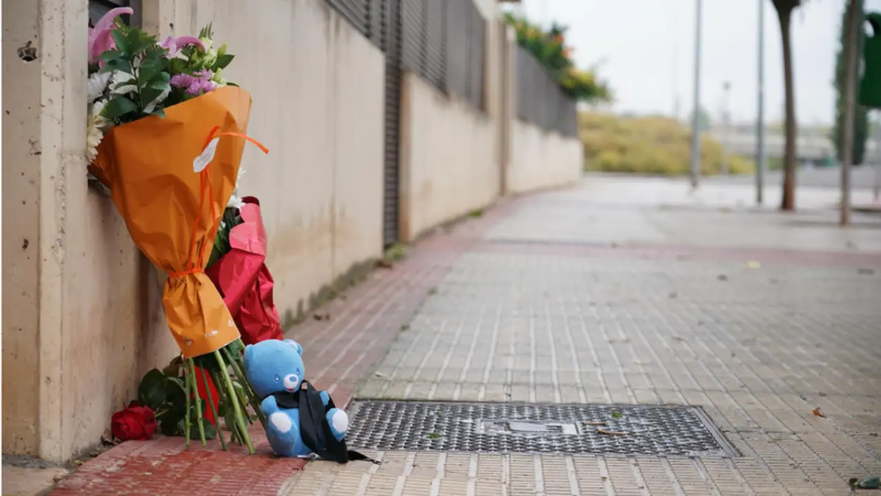 <p> Varios ramos de flores y un peluche en la zona donde un hombre asesin&oacute; a un ni&ntilde;o de 9 a&ntilde;os la noche de ayer, a 29 de octubre de 2021, en Lardero, La Rioja, (Espa&ntilde;a). - I&ntilde;aki Berasaluce - Europa Press </p>