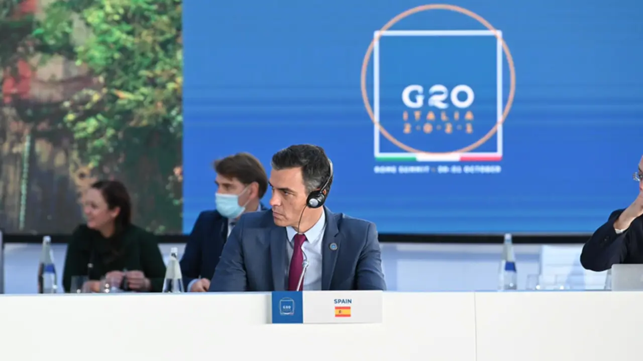 <p> El presidente del Gobierno, Pedro S&aacute;nchez, participa en la reuni&oacute;n sobre la resiliencia de las cadenas de suministros, invitado por Estados Unidos, que organizaba el foro. - POOL MONCLOA/ BORJA PUIG DE LA BELLA CASA </p>