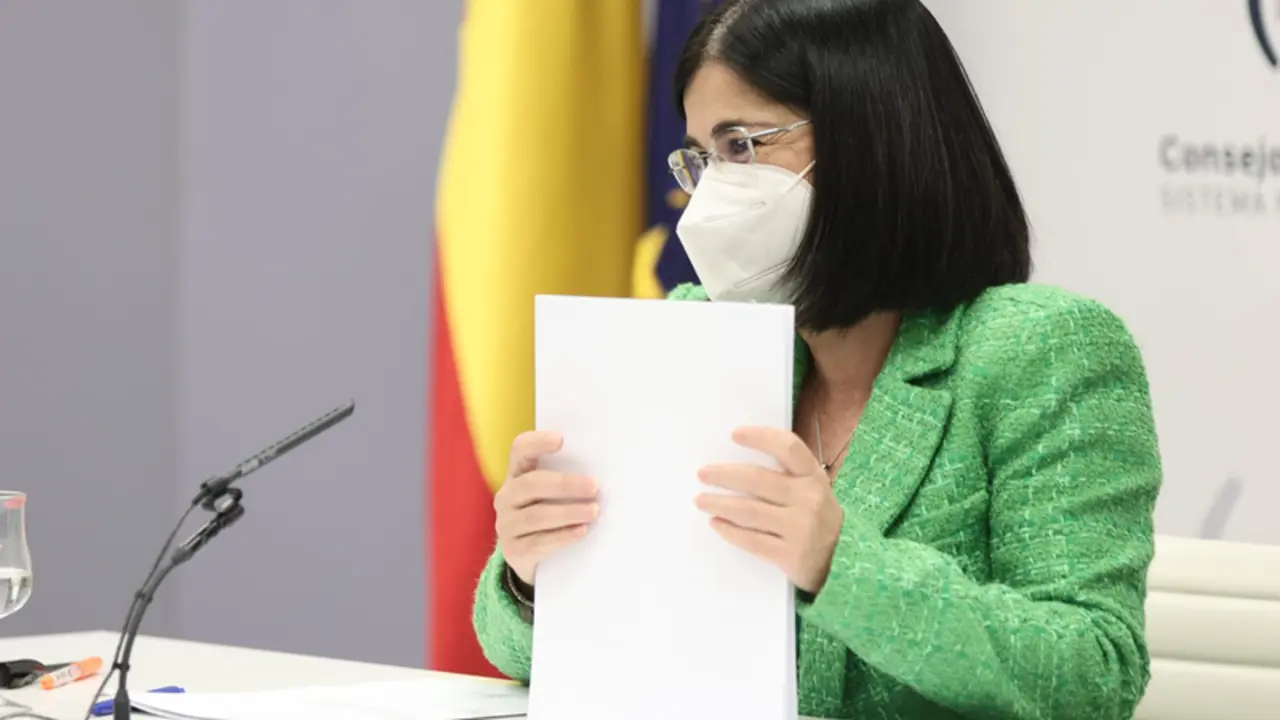 <p> La ministra de Sanidad, Carolina Darias, comparece en rueda de prensa para informar de los asuntos tratados en el Consejo Interterritorial del Sistema Nacional de Salud, en el Ministerio de Sanidad, a 4 de noviembre de 2021, en Madrid (Espa&ntilde;a). - EUROPA PRESS/E. Parra. POOL - Europa Press </p>