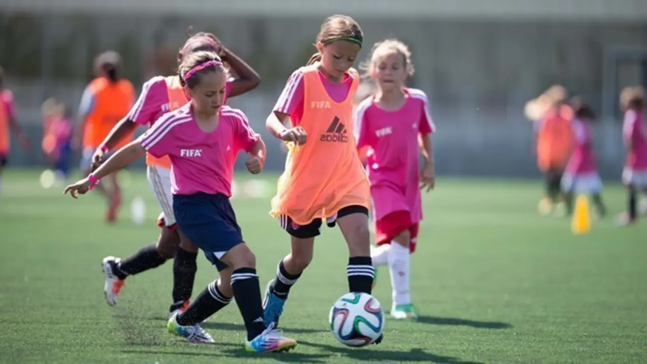 <p> Ni&ntilde;as jugando al f&uacute;tbol </p>