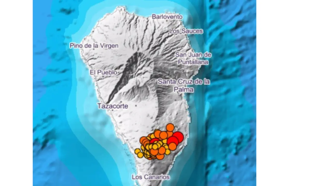 <p> Mapa de los terremotos en La Palma durante los &uacute;ltimos tres d&iacute;as - CEDIDO POR IGN </p>