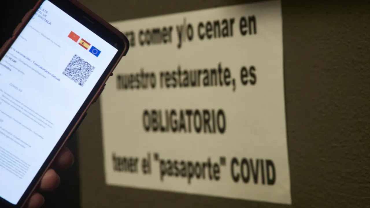 <p> Una persona muestra su certificado de vacunaci&oacute;n contra el Covid-19, a 27 de noviembre de 2021, en Pamplona, Navarra (Espa&ntilde;a). El pasaporte Covid se convierte en requisito para entrar a determinados y eventos en Navarra desde este s&aacute;bado. La medida estar&aacute; - Eduardo Sanz - Europa Press </p>