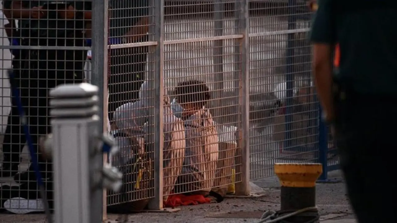 <p> Dos migrantes son atendidos por la Guardia Civil y voluntarios de Cruz Roja </p>