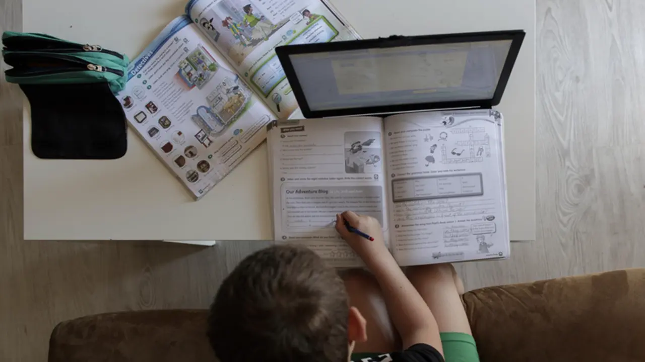 <p> Archivo - Un alumno de Primaria haciendo los deberes de la asignatura de Ingl&eacute;s con varios libros y un ordenador - Eduardo Parra - Europa Press - Archivo </p>