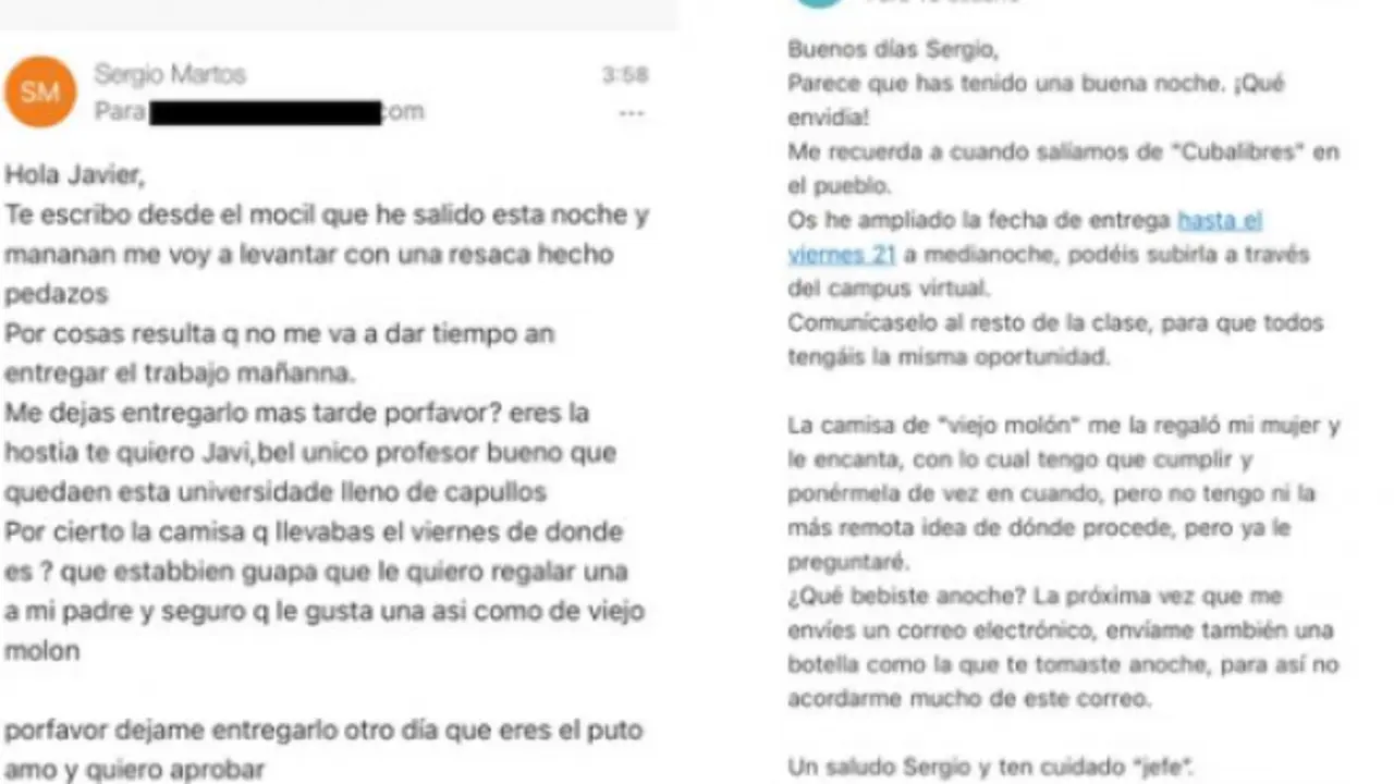 <p> Mensajes del alumno y profesor por correo </p>