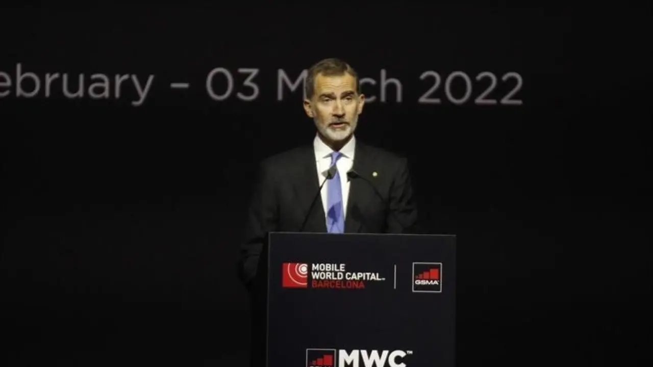 <p> El Rey Felipe VI en su discurso de la cena oficial del MWC 2022 </p>
