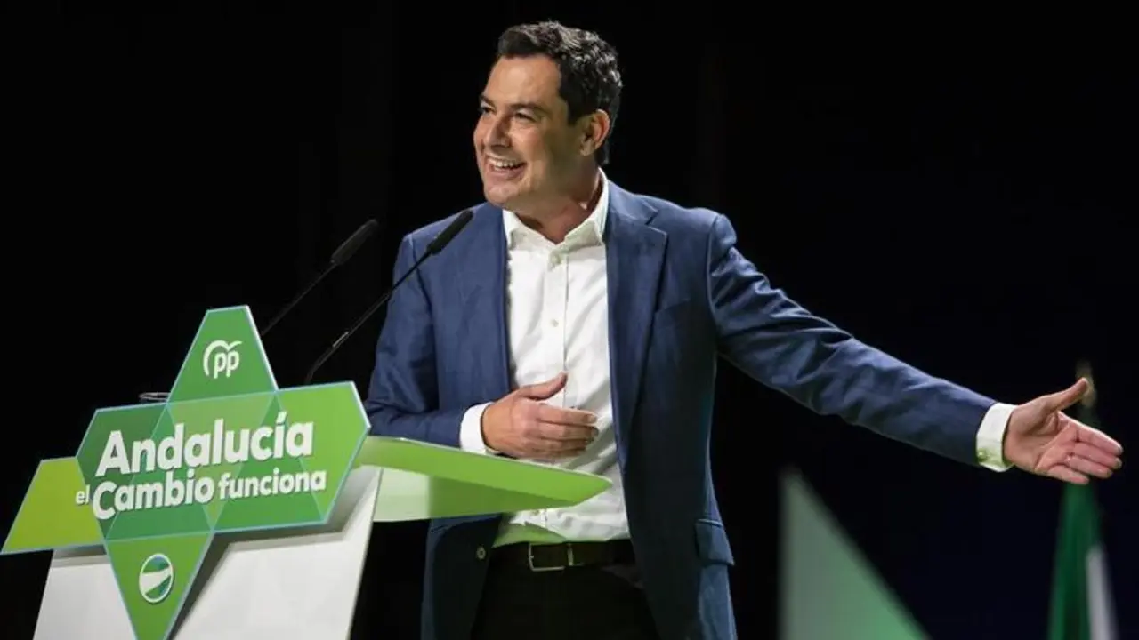 <p> El presidente del PP-A y presidente de la Junta de Andaluc&iacute;a, Juanma Moreno, durante su intervenci&oacute;n en la clausura del XVI Congreso Auton&oacute;mico del PP de Andaluc&iacute;a </p>
