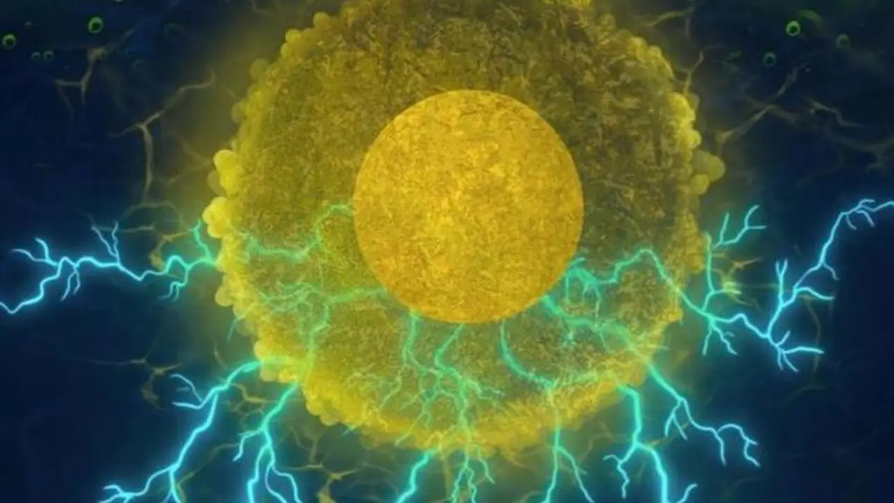 <p> En esta ilustraci&oacute;n, el combustible verde (alcohol) est&aacute; representado por las gotas de color verde en la parte superior de la imagen, que al interactuar con las nanopart&iacute;culas de oro envueltas en curcumina, producen energ&iacute;a de manera eficiente . - LAKSHMAN VENTRAPRAGADA AND SRI SAI PRASAD NAYAK </p>