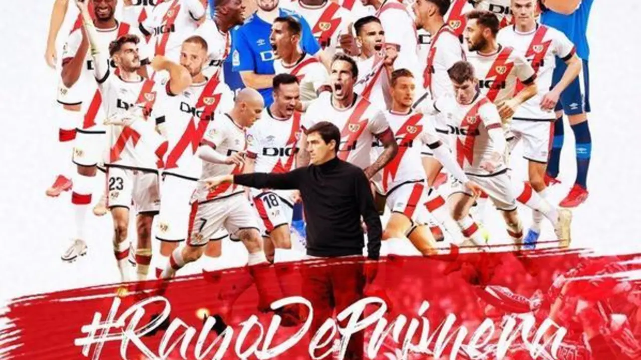 <p> Imagen del Twitter del Rayo Vayecano para celebrar la permanencia </p>