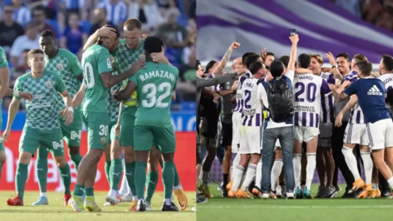 <p> UD Almer&iacute;a y Valladolid CF celebrando su ascenso a Primera Divisi&oacute;n </p>