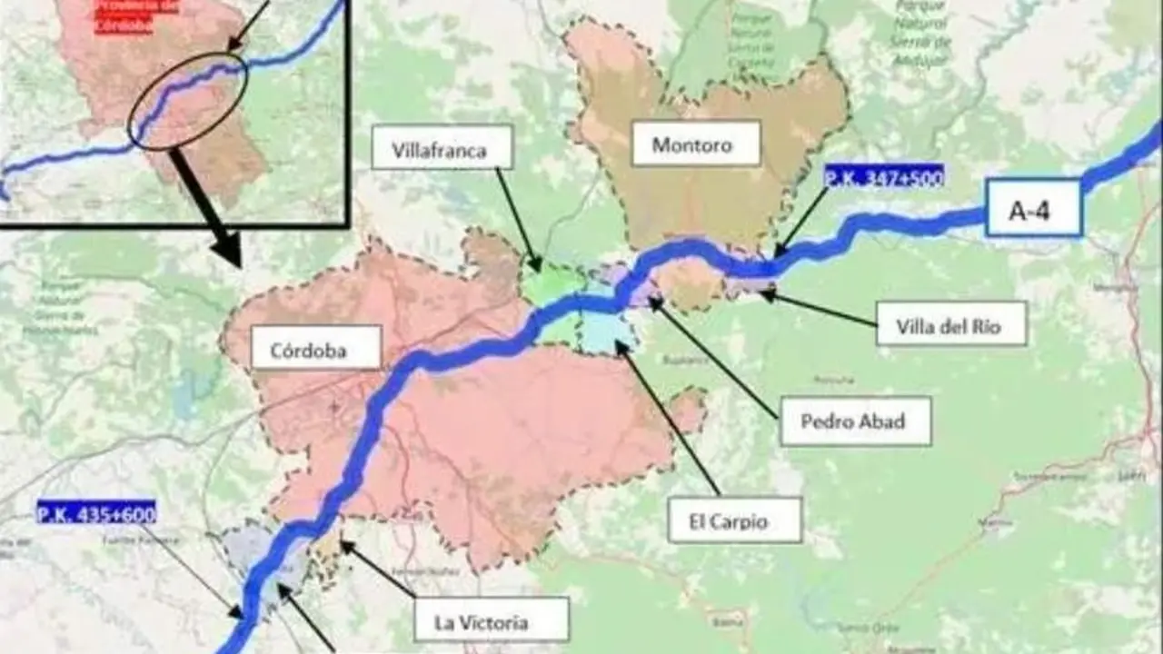 <p> Mapa con el tramo de actuaci&oacute;n en la A-4. - MITMA - Archivo </p>