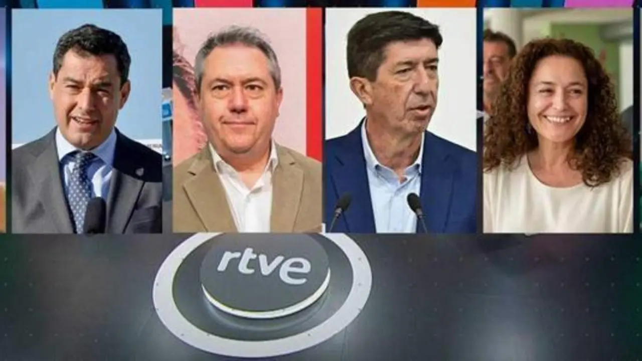 <p> Los seis candidatos a la Presidencia de la Junta de Andaluc&iacute;a y el plat&oacute; del debate de RTVE - RTVE </p>